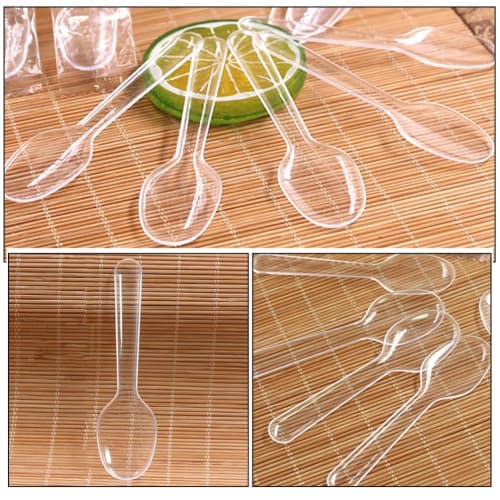 NUOLUX Disposable Plastic Mini Spoons, Individually Wrapped, Pack of 100, 8.5cm, Clear, Perfect for Pudding, Small Cakes, Ice Cream, and Desserts, Per