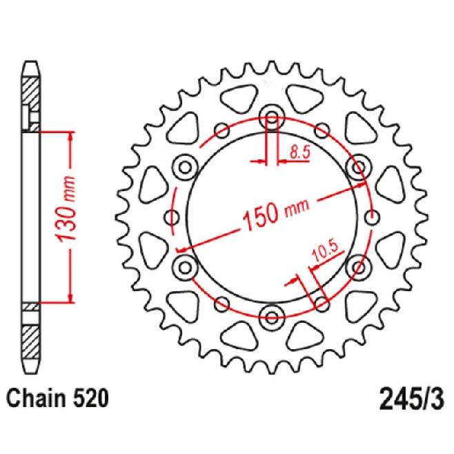 520 Motorcycle Rear Sprocket For Yamaha WR400F 99-01 WR426F 01-02 YZ426F 00-02 YZ450F YZ450FX WR450F 99-26 TT-R230 TTR230 05-26