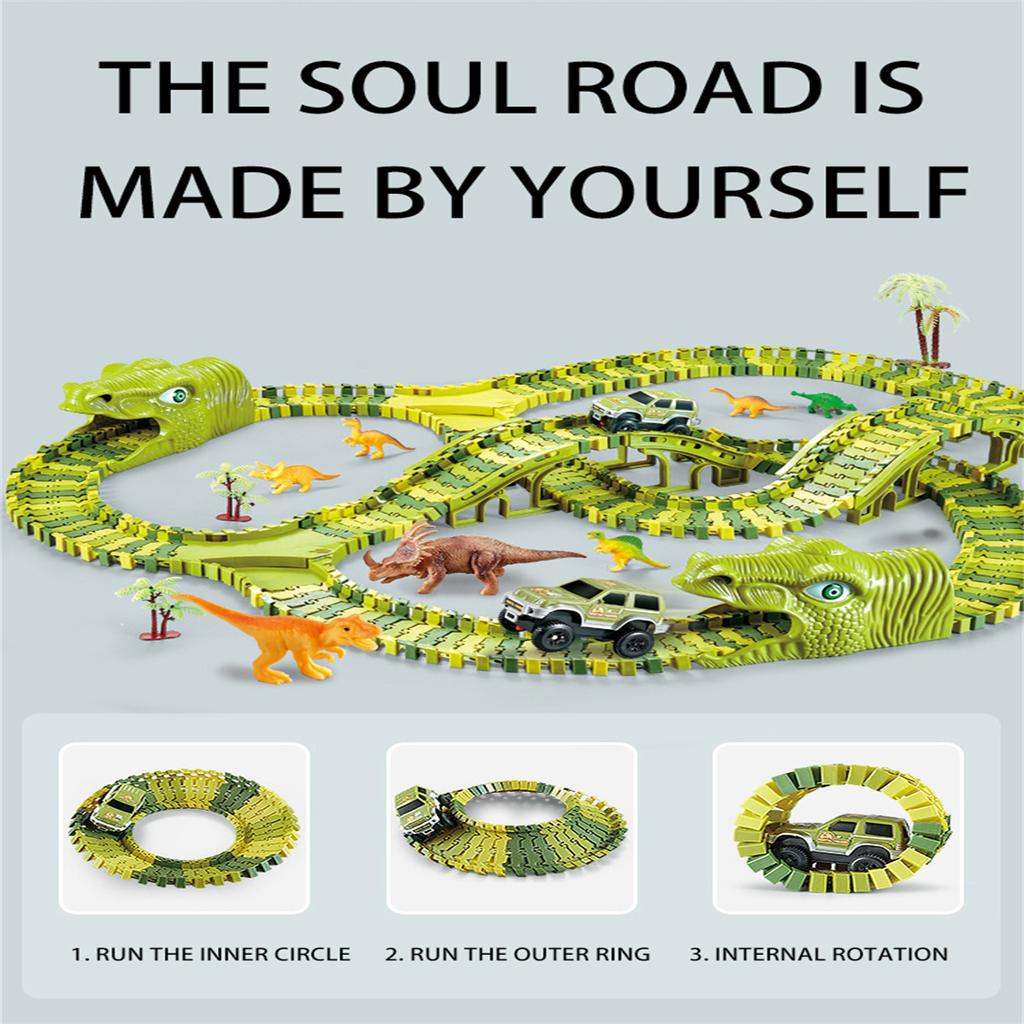 Dinosaur Race Track Set Rail Car Toys Assembly Bend Flex Racing Track Led Electronic Flash Light Car Toys for Children Years Gift