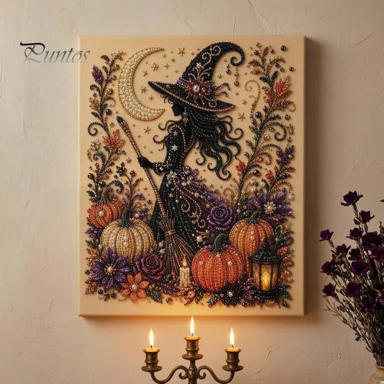 Festliche Kunst mit Kunstperlen für die Heimdekoration 2 Stück Halloween-Kunst, Geist Kürbis Hexe Krähe Malerei DIY Entspannendes Bastelset, 3D Schädel Basteln