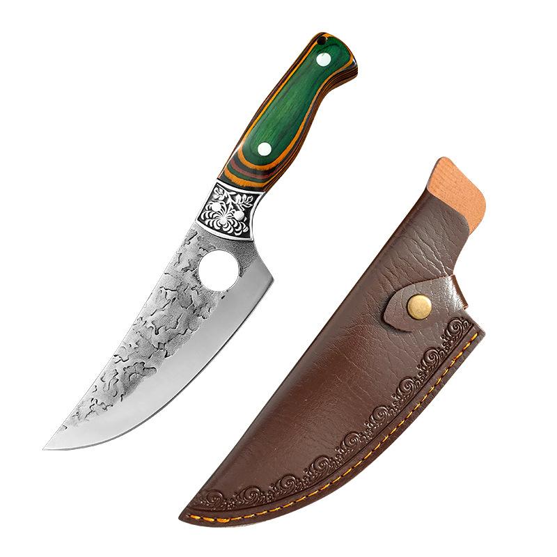 

Профессиональный кухонный нож-топор для мяса, костей и фруктов из кованой нержавеющей стали с чехлом зелёный