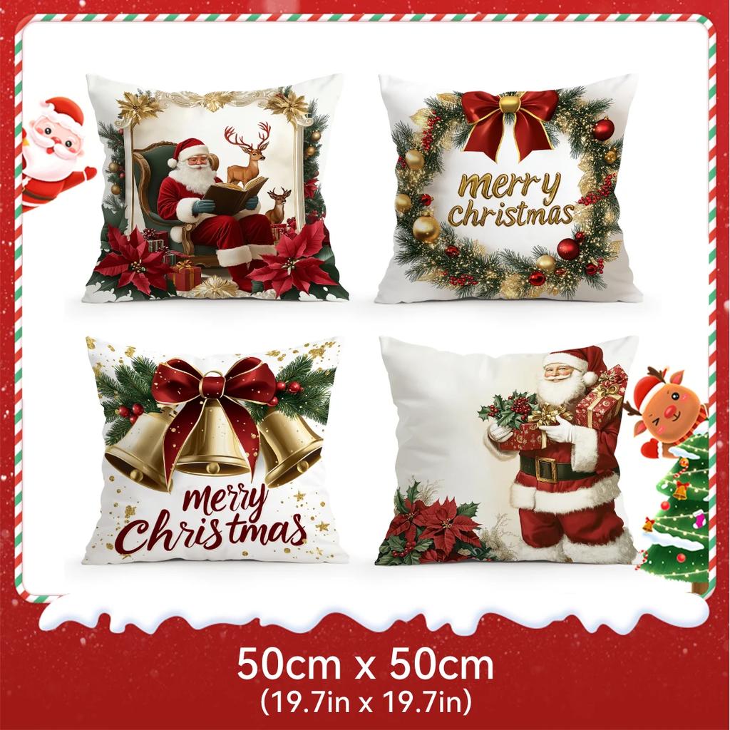 Retro Santa Claus Cushions Pillowcase Cushion Cover Throw Pillow Sofa Decoration Pillowcover Home Car Decor
