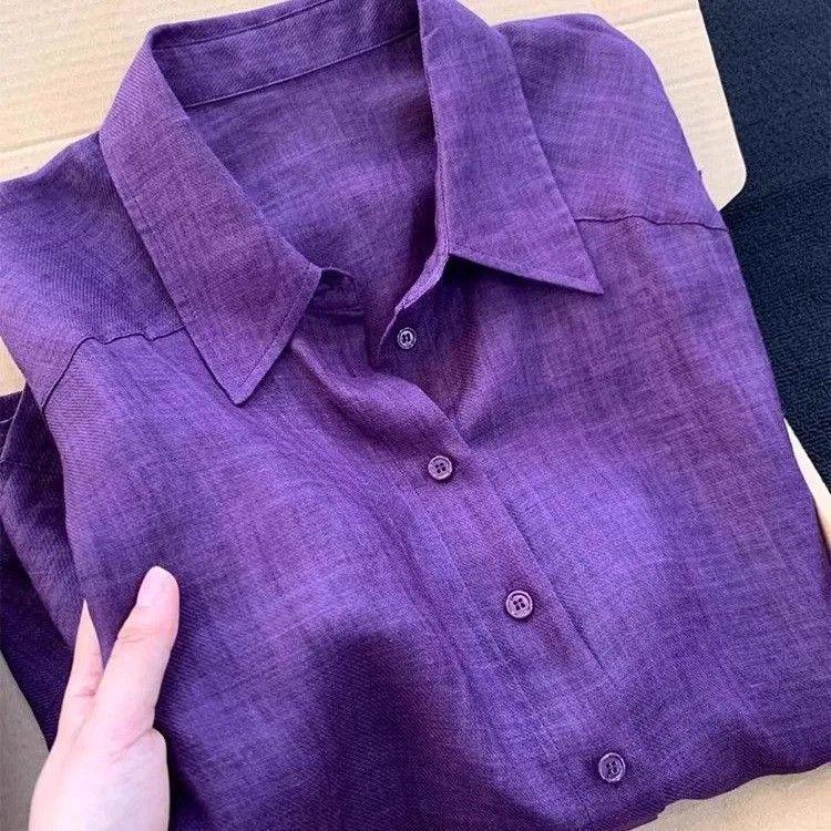 

Women s Stylish Solid Color Relaxed Shirt - Unique Silhouette for Spring & Autumn XXL фіолетовий