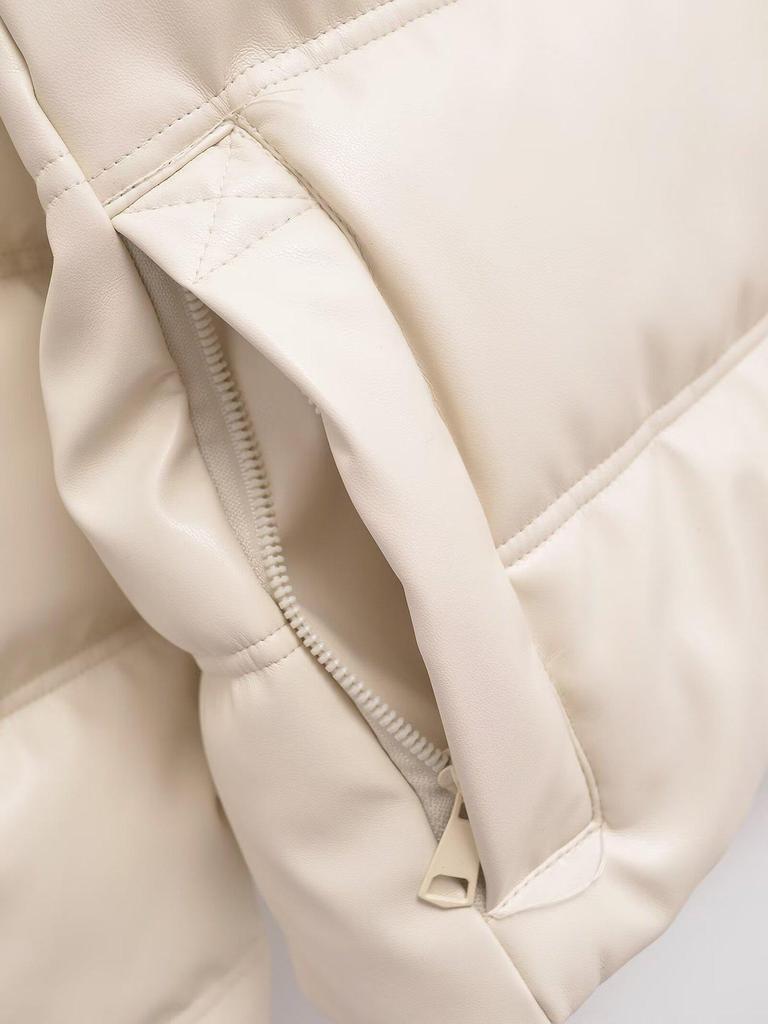 2024 Winter Damen Kunstleder Kapuzenjacke Baumwollgepolsterter Mantel