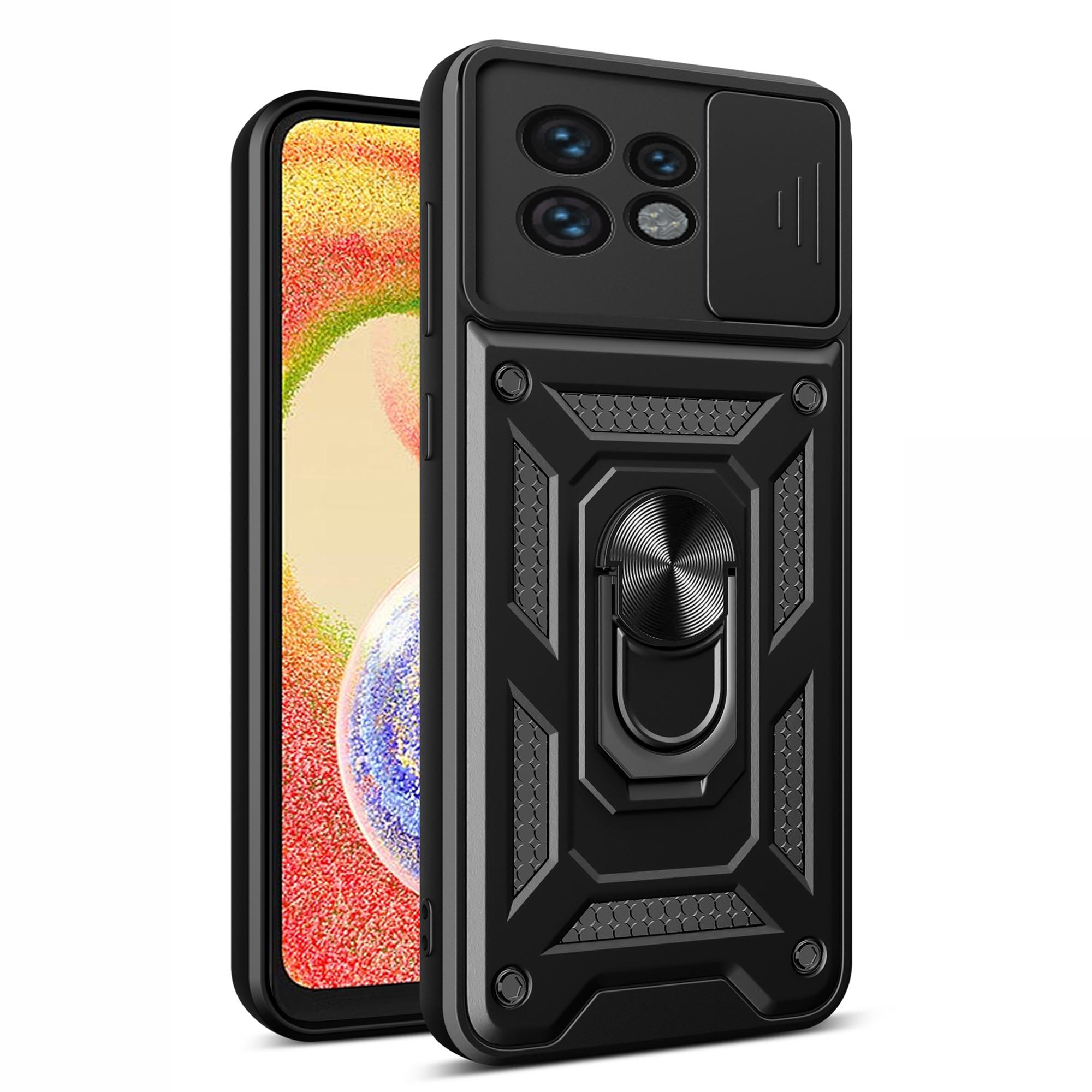 

For Motorola Edge 40 Pro 5G/Moto X40 5G Rear Lens Protection Phone Case PC+TPU Kickstand Cover Black