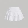 Solid Color Mini Skirt Women Summer Fashion Streetwear Versatile High Waist Slim Fit Ruffle Bows Elastic Waist Short Skirt