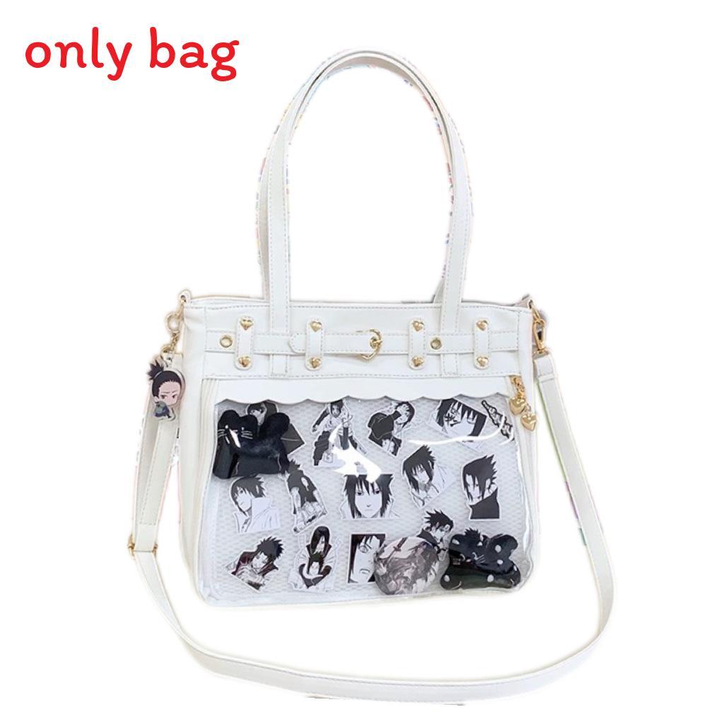 Color Solid Heart Shaped Decor Women Tote Bag With Transparent Compartment