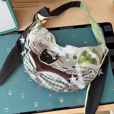 Green Apple Dumplings Paired with A Lace-patterned, Color-matched, Relaxed Style Shoulder Bag Tote Bag