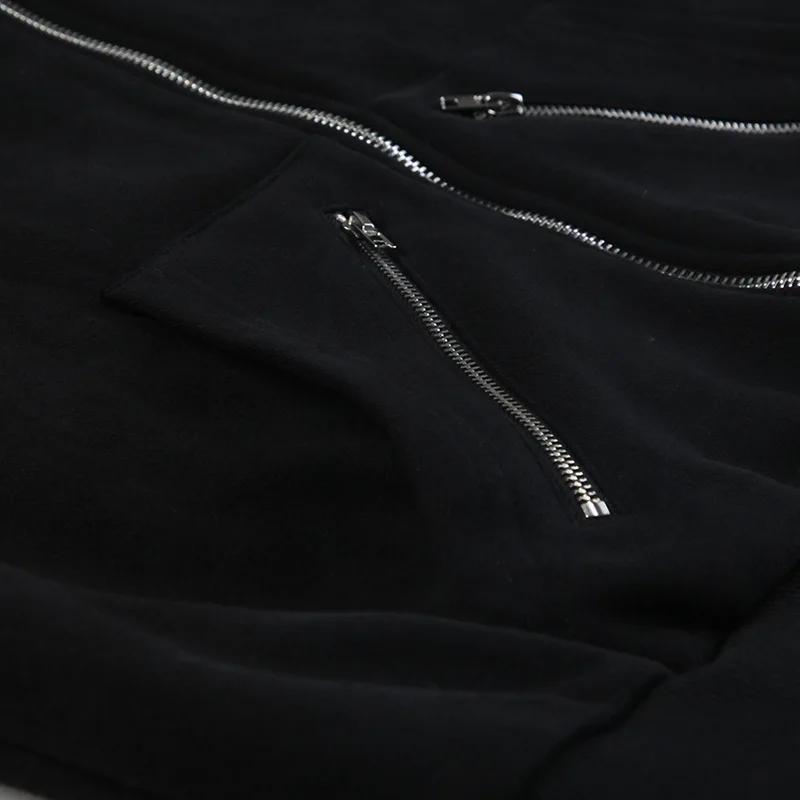 Goth Dark Faux Fur Collar Hooded Cardigans, Zip Up Hoodies, Gothic Grunge Pockets, Black Jackets, Female Y2k Streetwear