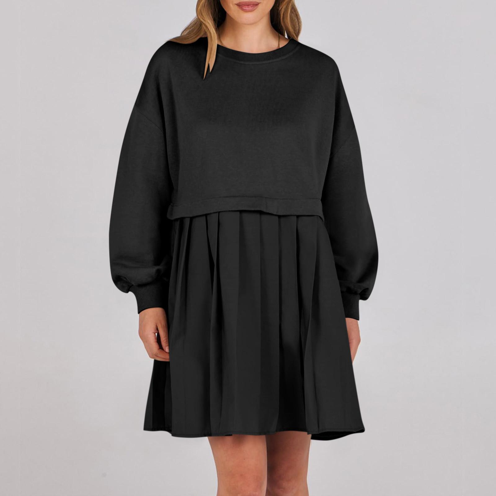 Женское платье-толстовка большого размера с длинным рукавом в стиле пэчворк — фото 4