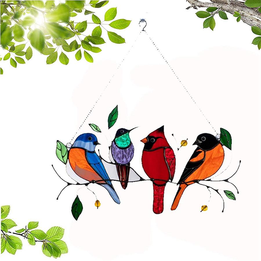 Multicolor Acrylic Panel Bird Stained Glass Suncatcher Window Hanging Home Decor
