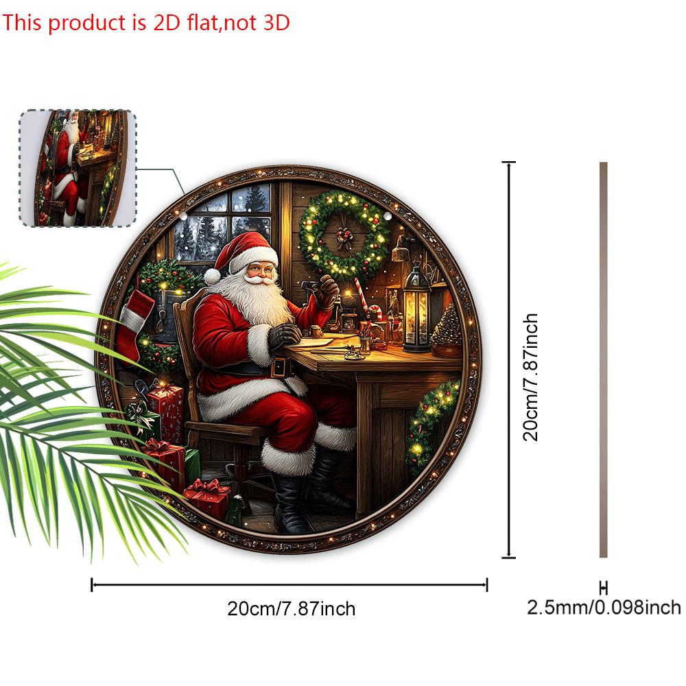 Rustic Wooden Christmas Sign with Santa Claus Pattern - Navidad Round Wreath Sign for Yard Door Wall Hanging Decor - Ideal Christmas Decoration