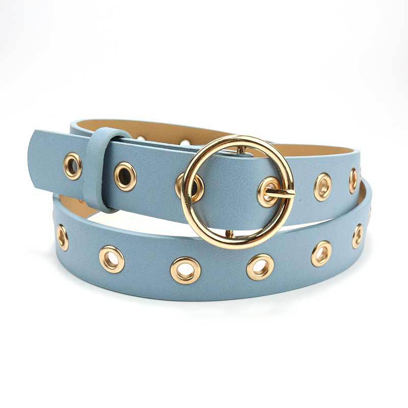 Women'S Belt Women'S Decorative Jeans Belt Round Buckle Hollow Air Eye Belt