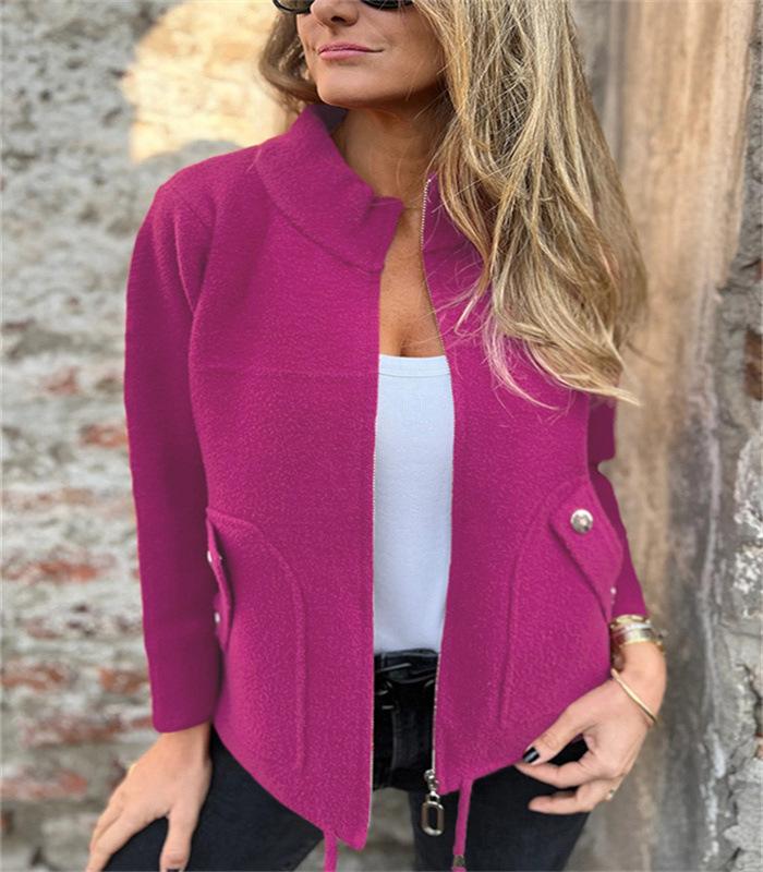 Women's Grey Stand Collar Short Jacket with Multiple Color Options