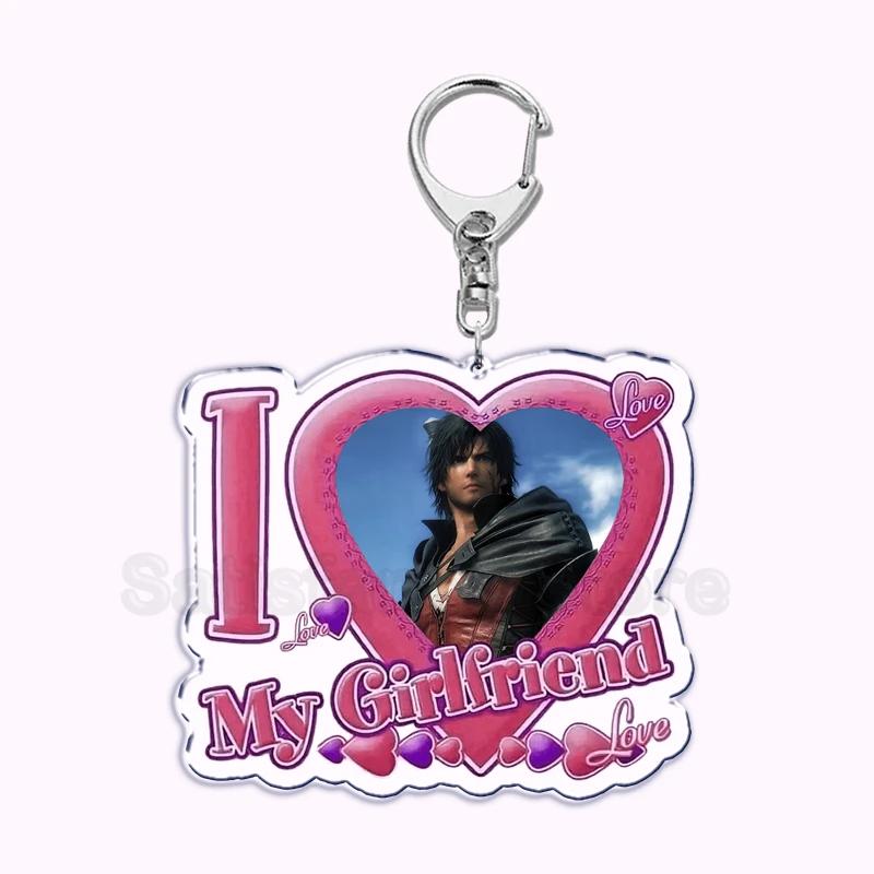 Pfp Sephiroth Acrylic KeyChain Pendant Key Ring I Love My Boyfriend Girlfriend Pink Heart Keyring for Bag Pendant Jewelry Gifts