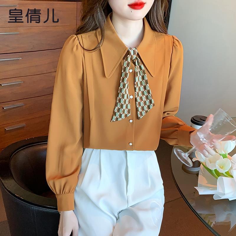 Retro Long-sleeved Chiffon Shirt for Women New High-end Top Loose and Fashionable
