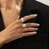 Niche Design Pearl Hollow Heart Rings Set Ins Metal Sliver Color Tapping Pleated Irregular Heart Ring Fashion Jewelry
