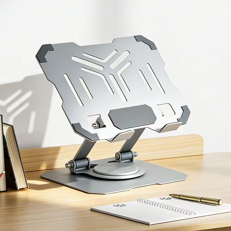 All-Metal 360° Rotating Phone & Tablet Stand, Adjustable Multi-Angle, Desktop Foldable Cooling Holder.