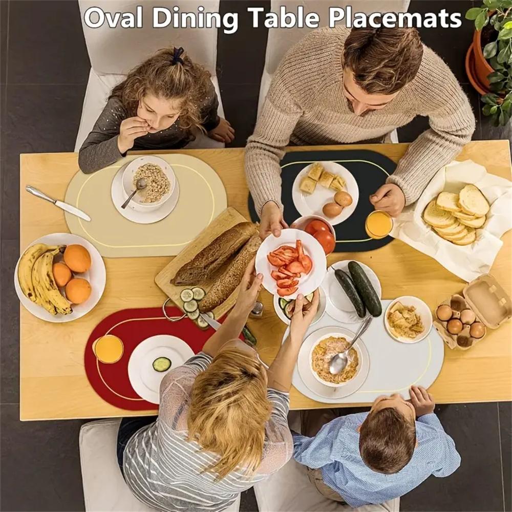 Oval heat-resistant placemats, double-sided design for all dining needs. Non-slip and heat-resistant table mats, available in mu
