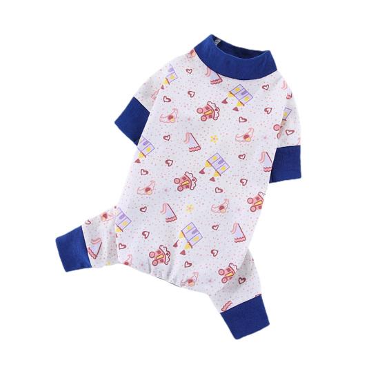 Yousheng Pet Cloth Round Neck Four-Legs Cartoon Pattern Puppy Bread Clothes Summer Pet Pajamas for Indoor