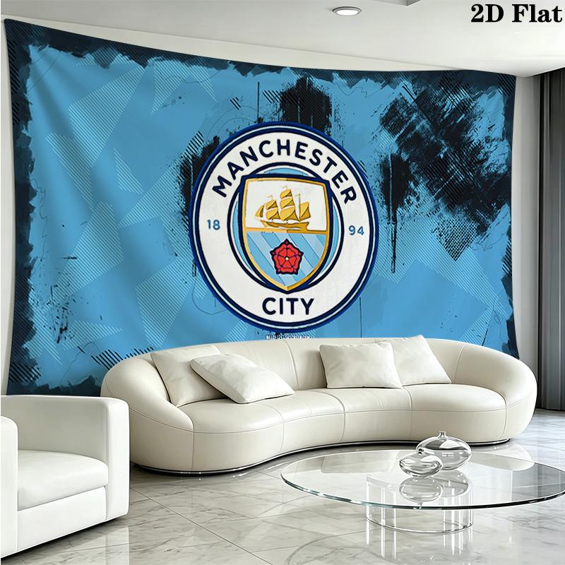 Manchester City FC Logo Wall Tapestry Aesthetic Wall Hanging Printed Fabric Blanket Decorative Tapestries for Bedroom Living Room Home Decor