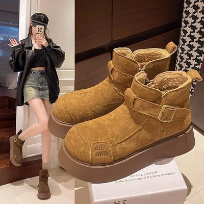 Ugly Cute Big-headed Muffin Thick-soled Versatile Martin Short Boots for Women 2025 Autumn and Winter New Height-increasing Velvet Warm Cotton Shoes 
