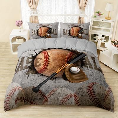 3pcs Duvet Cover Set (1*Duvet Cover + 2*Pillowcase, Without Core), Vintage Baseball Print Bedding Set, Soft Comfortable Duvet