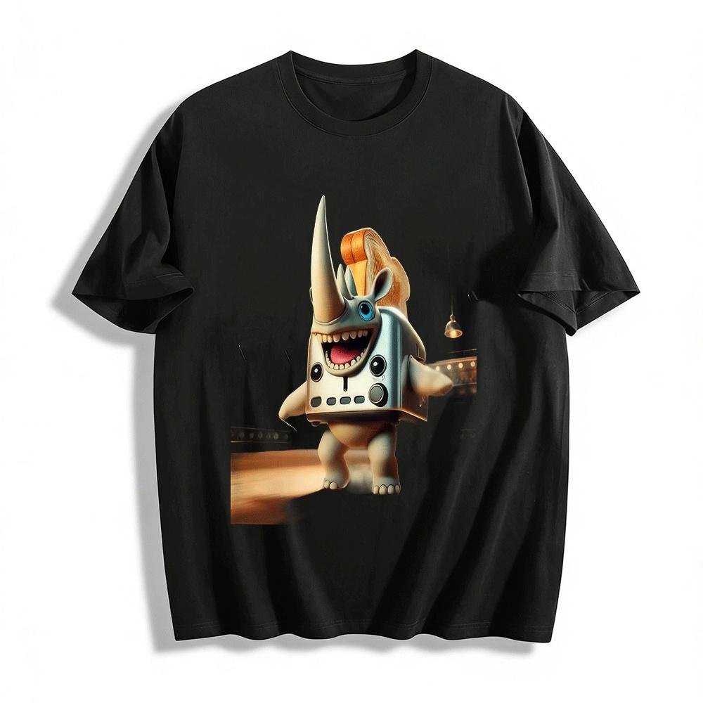 Whimsical Rhino Toaster Graphic Print Casual Short Sleeve Tee Pure cotton T-shirt XXS