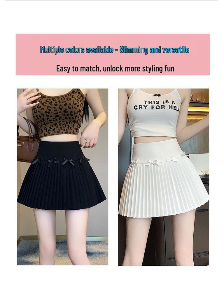 Mini-jupe plissée A-line à nœud doux - Taille haute, amincissante, style universitaire pour femmes