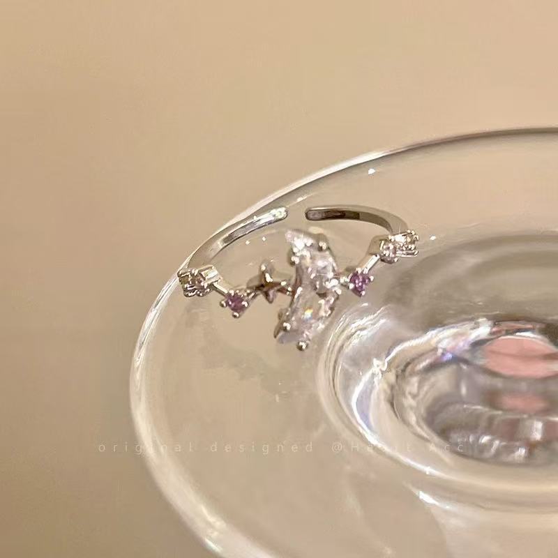 

Micro-inlaid zir*****pen ring, women s niche design, index finger ring, sweet, cool and cold wind, exquisite ring. adjustable opening