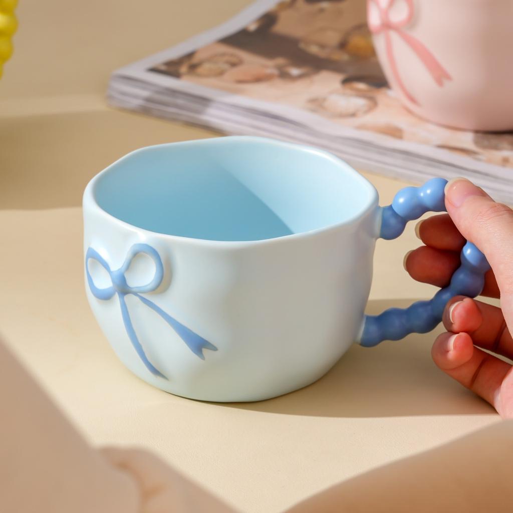 Kreatywny kubek ceramiczny z kokardą, o wysokim wyglądzie, do domu, dla dziewcząt, w pudełku prezentowym, lekki luksus, wysoka jakość, kubek do wody