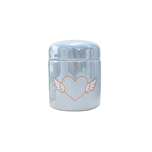 Pet Memorial Urn with Pearl Angel Heart Design, 3.5-inch, Cut-off Urn, for Keeping Ashes and Keeping Cremated Remains (Pearl Blue)
