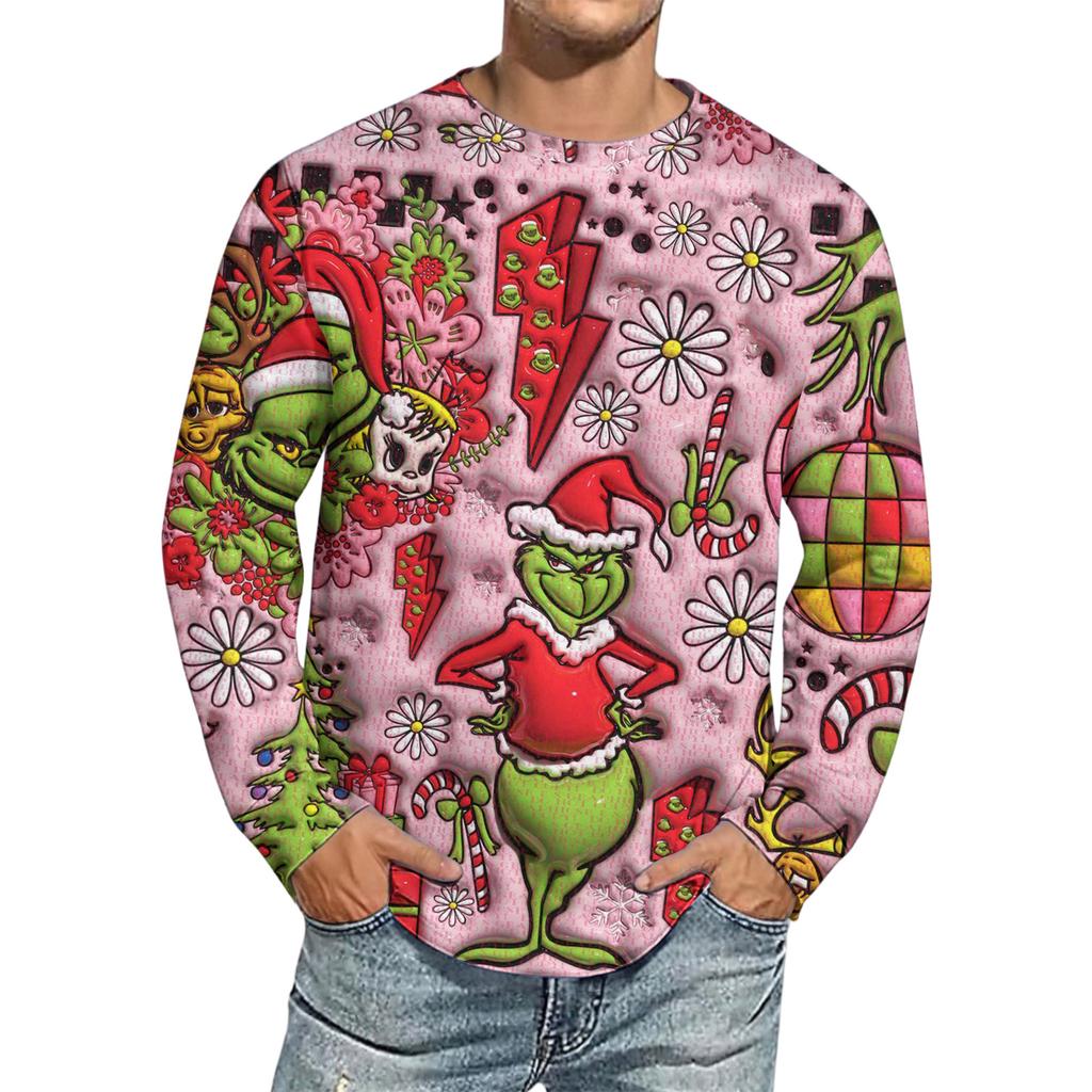 Men's Christmas Printed Imitation Cotton Long-sleeved Shirt
