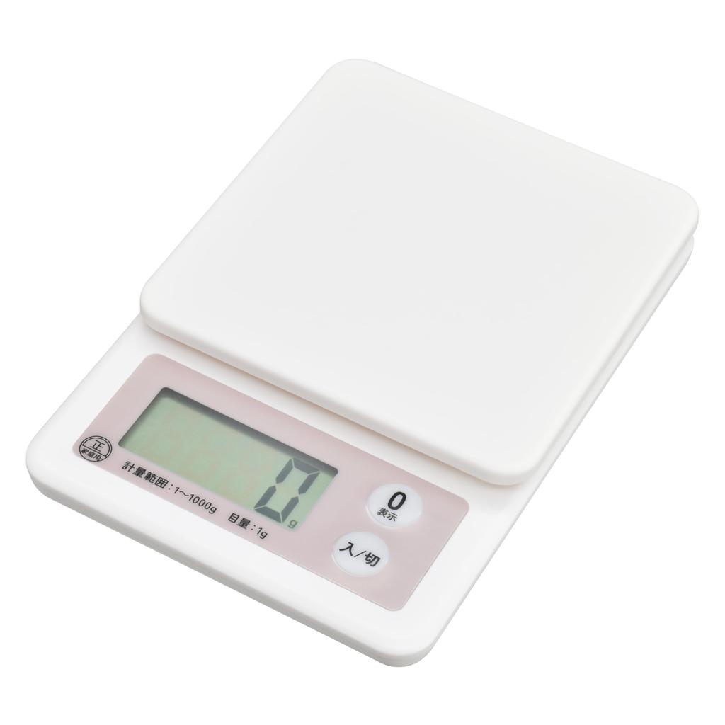 OHM Kitchen Scale, Digital, 1kg Capacity, 1g Increments, Pink, Stylish Design, COK-S101-P, 08-1459, OHM Electric