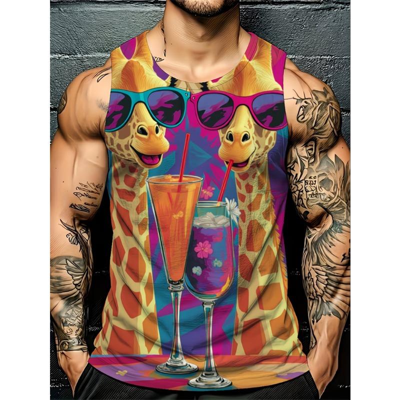 2026 New Tiger Lion Graphic Tank Tops Men Casual Hip Hop Streetwear Oversized Fitness Gym Vest Harajuku Sleeveless Top Sportwear