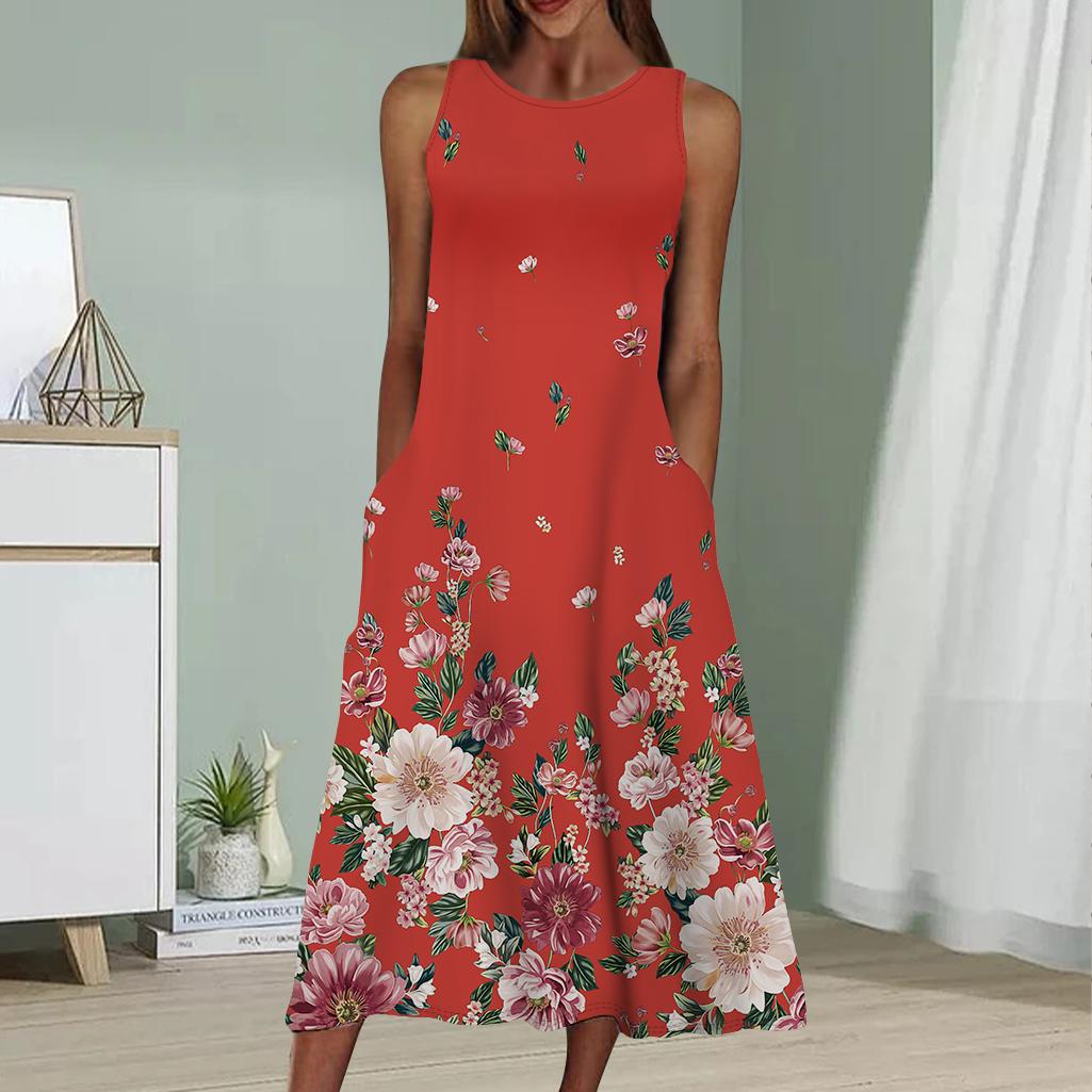

Летнее модное сексуальное платье без рукавов, мягкое повседневное платье с принтом 3D и красочными падающими цветами, платье без рукавов на бретельках M красный