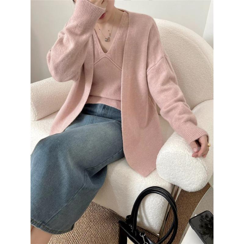 Spring and Autumn New Temperament Celebrity Style Lace Neck Knitted Gentle Wind Soft Waxy Knitted Cardigan Two-piece Sweater