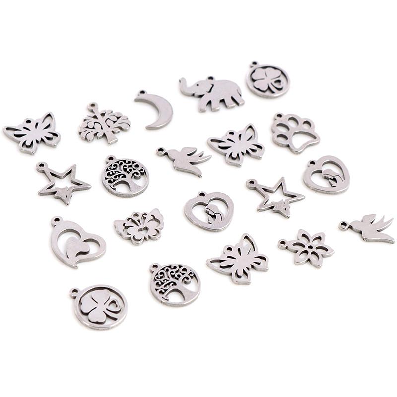 30pcs/lot No Fade Charms 316 Stainless Steel Butterfly tree heart Charms handmade Craft pendant Jewelry Making,DIY for necklace