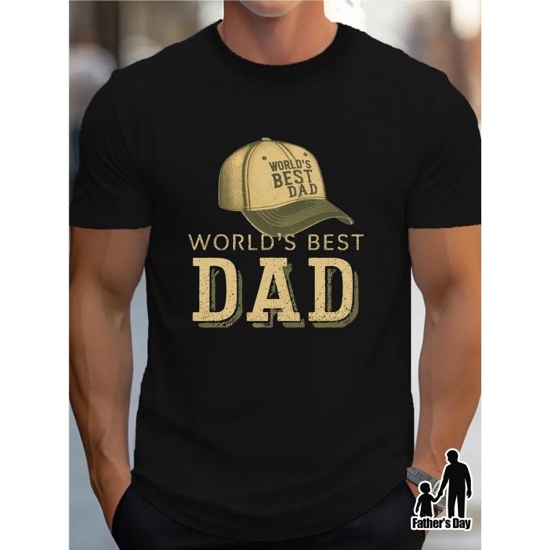 

European sizes Men S World S Best Dad Vintage Graphic T-Shirt - Heavyweight Pure Comfort Fit Black with Golden & White Print, Classic Crew Neck 4XL чорний