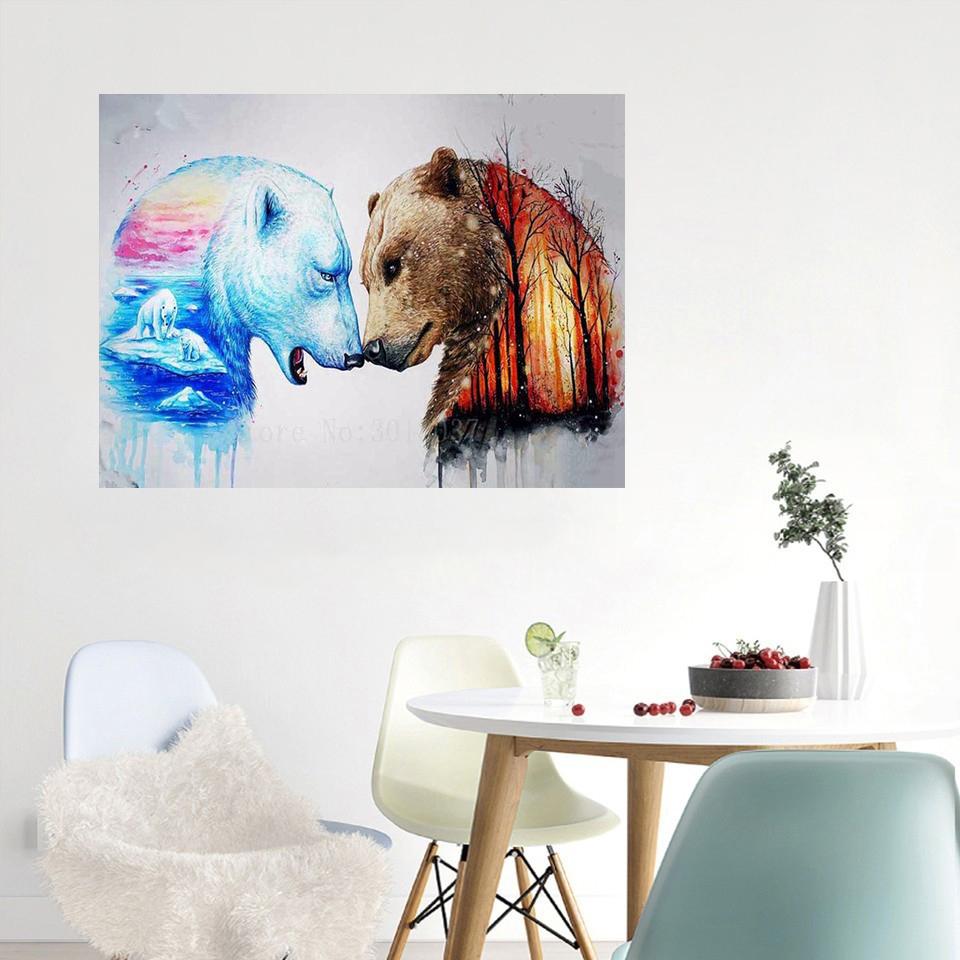 Diamantová malba Lední medvěd a lesní medvěd Diamantové vyšívání Zvířecí zúčtování Mozaika Diamantové mozaikové dekorace