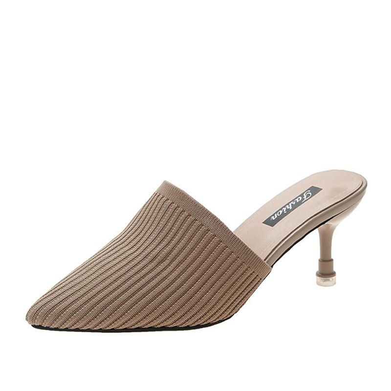 Fashion Spring Summer Women Slippers  Pumps Shoes Woman Mules Shoes Pointed Toe Ladies Heeled Half Slippers Outside Slides 499