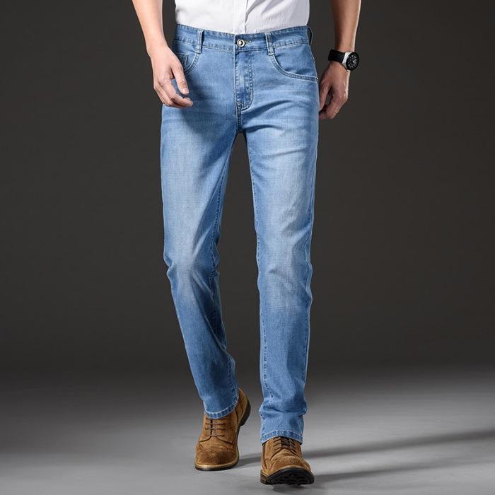 New Spring and Summer Stretch Cotton High Waist Loose Business Straight Jeans Men's Trousers