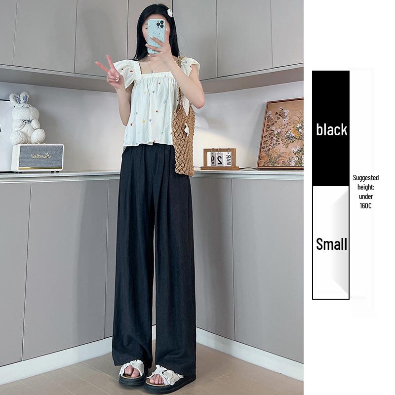 Women's Summer 2024 Ice Silk Wide-Leg Pants - White Textured Casual Petite Style
