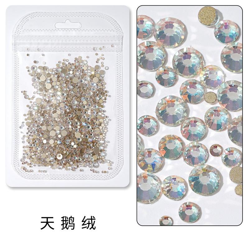 1440 buc, Un pachet întreg de manichiuri colorate, Diamante cu fund plat, Burghie din sticlă de cristal nu pot cădea de pe fund, Bijuterii cu diamante rotunde cu dimensiuni mixte.