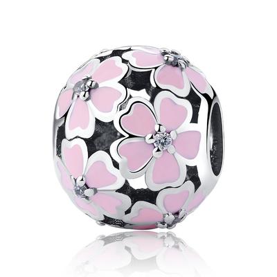 Collana con ciondolo in argento sterling 925 con smalto rosa bianco primula prato, bracciale adatto, gioielli da donna fai da te