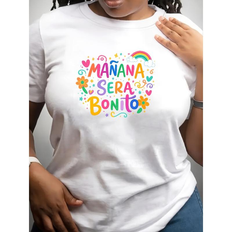 

European Size Women s Tomorrow Will Be Beautiful Motto Artistic Letter T-shirt, Fashionable Casual Wear,Round Neck Top, Versatile Everyday Top S белый