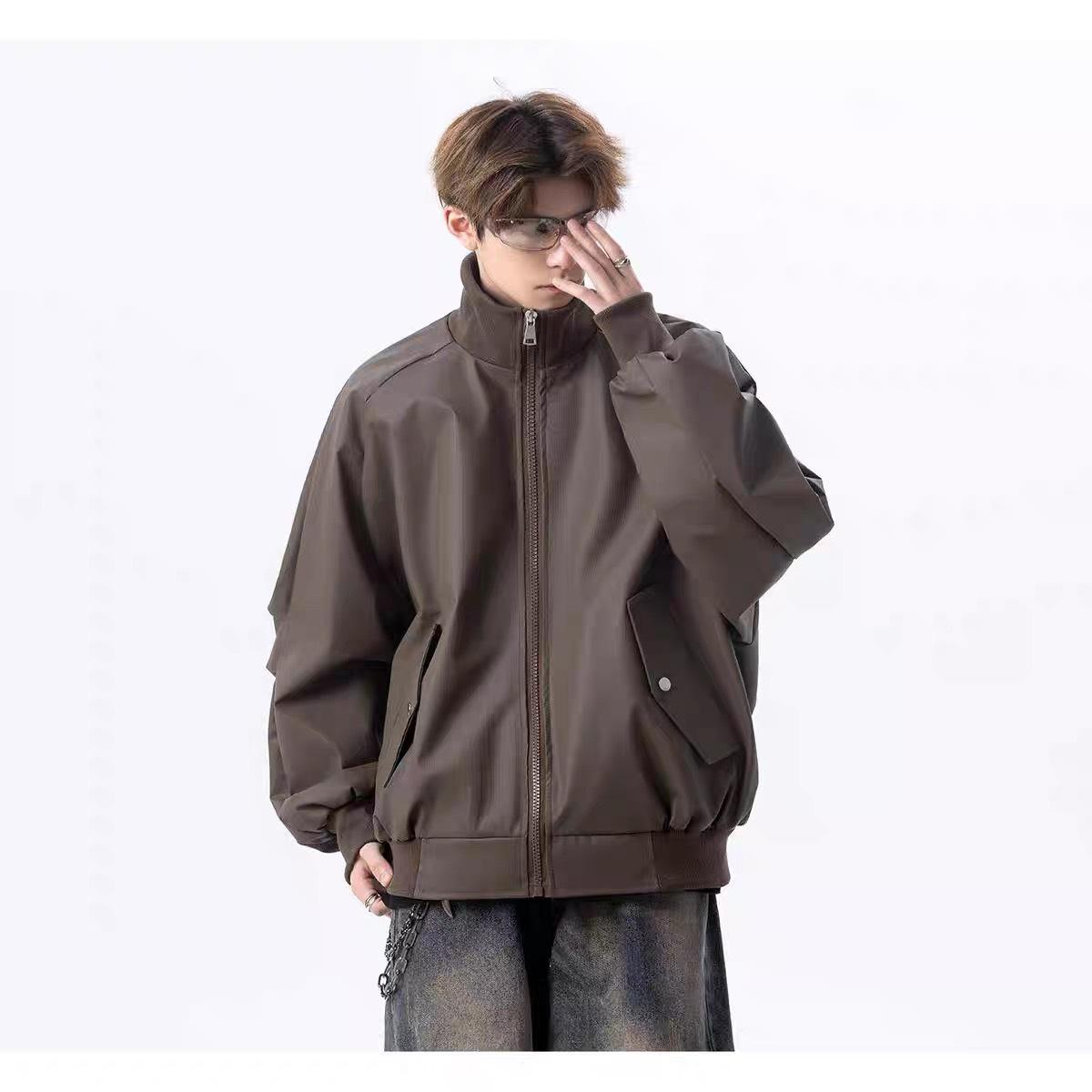 Мужская коричневая кожаная мотоциклетная куртка в американском стиле - Осенняя высококачественная стильная летная бейсбольная куртка с воротником-стойкой. XL