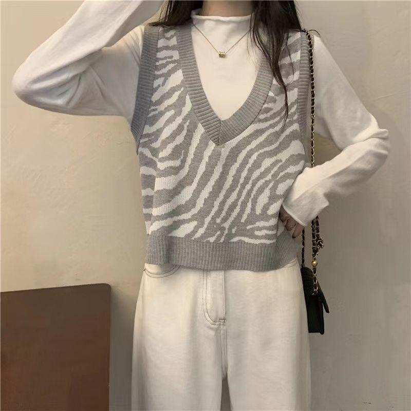 Retro Zebra Sweater Vest Women 2023 Spring and Autumn Korean Version Foreigner Loose Sweater Tank Knitted Vest Pullover Female