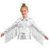 Girls Dance Jacket Metallic Tassel Design Turn Down Collar Long Sleeve Zipper Fringe Party Top