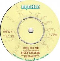 7inch Record RICKY STEVENS - I Cried For You BRO22 Bronze 1976 UK Pop Used